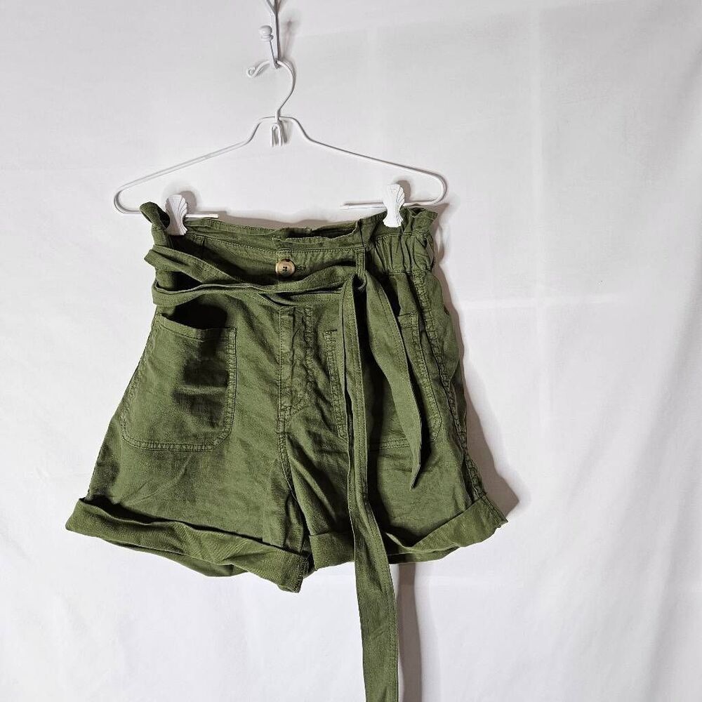 Bensimon Jocya Linen Blend High Waisted Shorts in Army Green sz FR 38 US Small